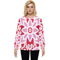 A Red And White Pattern With A Flower On It Hidden Pocket Sweatshirt