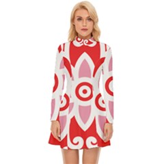 A Red And White Pattern With A Flower On It Long Sleeve Velour Longline Dress by catchydesignhill