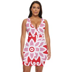 A Red And White Pattern With A Flower On It Draped Bodycon Dress by catchydesignhill