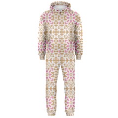 A Pink And White Flower Pattern On A Brown Background Hooded Jumpsuit (men)