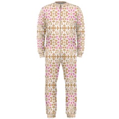 A Pink And White Flower Pattern On A Brown Background Onepiece Jumpsuit (men)