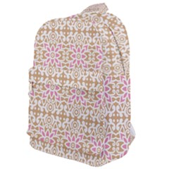 A Pink And White Flower Pattern On A Brown Background Classic Backpack by catchydesignhill