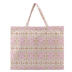 A Pink And White Flower Pattern On A Brown Background Zipper Large Tote Bag by catchydesignhill