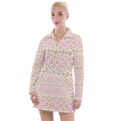 A Pink And White Flower Pattern On A Brown Background Women s Long Sleeve Casual Dress by catchydesignhill