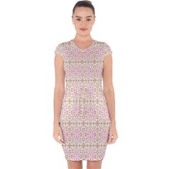 A Pink And White Flower Pattern On A Brown Background Capsleeve Drawstring Dress  by catchydesignhill