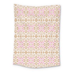 A Pink And White Flower Pattern On A Brown Background Medium Tapestry