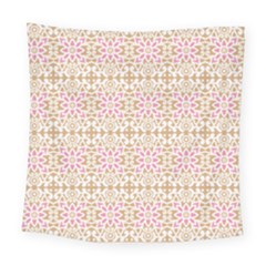 A Pink And White Flower Pattern On A Brown Background Square Tapestry (large)