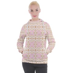 A Pink And White Flower Pattern On A Brown Background Women s Hooded Pullover by catchydesignhill