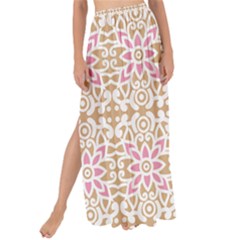 A Pink And White Flower Pattern On A Brown Background Maxi Chiffon Tie-up Sarong by catchydesignhill