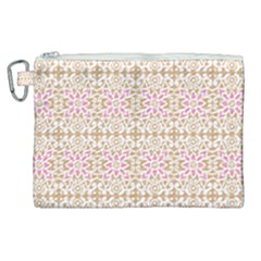 A Pink And White Flower Pattern On A Brown Background Canvas Cosmetic Bag (xl) by catchydesignhill