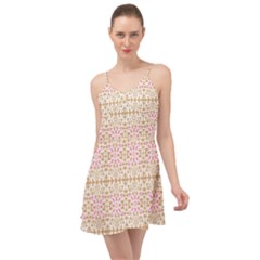 A Pink And White Flower Pattern On A Brown Background Summer Time Chiffon Dress by catchydesignhill