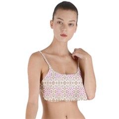 A Pink And White Flower Pattern On A Brown Background Layered Top Bikini Top  by catchydesignhill