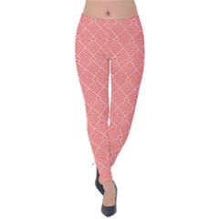 A Red And White Background With A Pattern Velvet Leggings by catchydesignhill