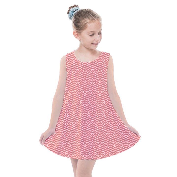 A Red And White Background With A Pattern Kids  Summer Dress