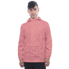 A Red And White Background With A Pattern Men s Front Pocket Pullover Windbreaker