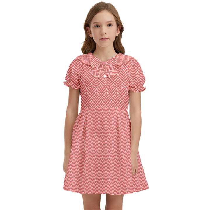 A Red And White Background With A Pattern Kids  Bow Tie Puff Sleeve Dress