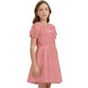 A Red And White Background With A Pattern Kids  Bow Tie Puff Sleeve Dress View2