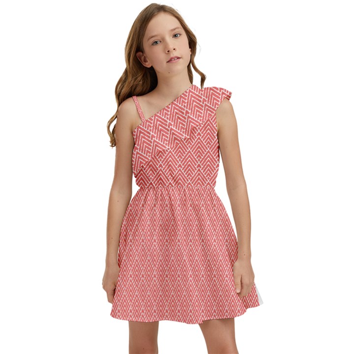 A Red And White Background With A Pattern Kids  One Shoulder Party Dress