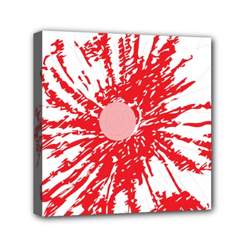 A Drawing Of A Red Flower On A White Background Mini Canvas 6  X 6  (stretched) by catchydesignhill