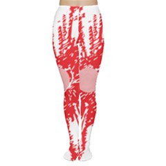 A Drawing Of A Red Flower On A White Background Tights