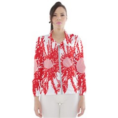 A Drawing Of A Red Flower On A White Background Women s Windbreaker