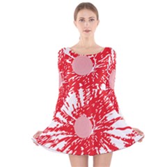 A Drawing Of A Red Flower On A White Background Long Sleeve Velvet Skater Dress