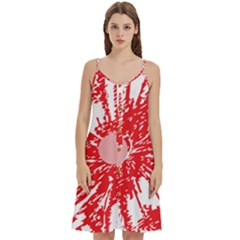 A Drawing Of A Red Flower On A White Background Women s Spaghetti Strap Pullover Cami Dress