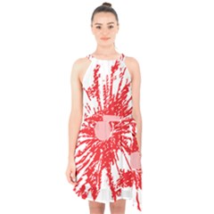 A Drawing Of A Red Flower On A White Background Halter Collar Waist Tie Chiffon Dress by catchydesignhill