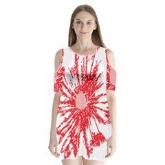 A Drawing Of A Red Flower On A White Background Shoulder Cutout Velvet One Piece