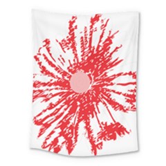 A Drawing Of A Red Flower On A White Background Medium Tapestry