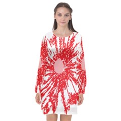 A Drawing Of A Red Flower On A White Background Long Sleeve Chiffon Shift Dress  by catchydesignhill