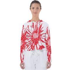 A Drawing Of A Red Flower On A White Background Women s Slouchy Sweat