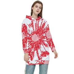 A Drawing Of A Red Flower On A White Background Women s Long Oversized Pullover Hoodie