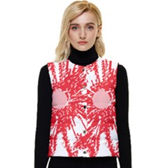 A Drawing Of A Red Flower On A White Background Women s Button Up Puffer Vest