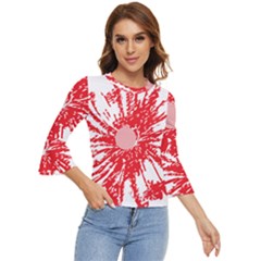 A Drawing Of A Red Flower On A White Background Bell Sleeve Top