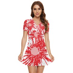 A Drawing Of A Red Flower On A White Background V-neck High Waist Chiffon Mini Dress by catchydesignhill