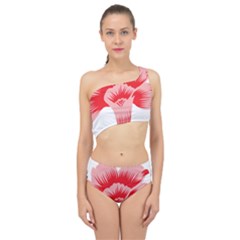 A Red Flower On A Black Background Spliced Up Two Piece Swimsuit by catchydesignhill