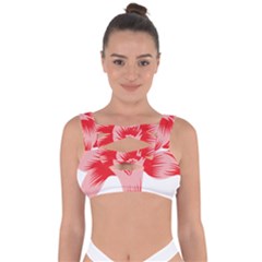 A Red Flower On A Black Background Bandaged Up Bikini Top by catchydesignhill