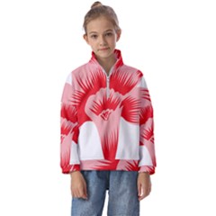 A Red Flower On A Black Background Kids  Half Zip Hoodie by catchydesignhill