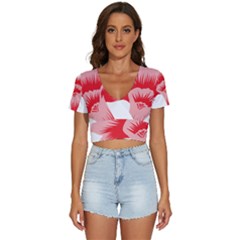 A Red Flower On A Black Background V-neck Crop Top by catchydesignhill