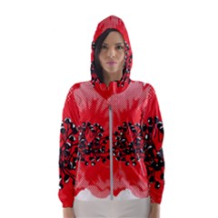 A Red Flower With A Black Center On A Black Background Women s Hooded Windbreaker