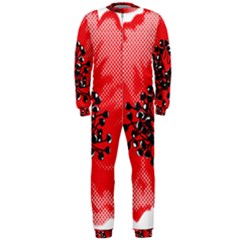 A Red Flower With A Black Center On A Black Background Onepiece Jumpsuit (men)