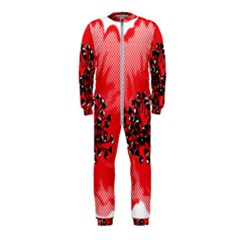 A Red Flower With A Black Center On A Black Background Onepiece Jumpsuit (kids)