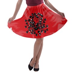 A Red Flower With A Black Center On A Black Background A-line Skater Skirt by catchydesignhill