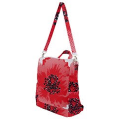 A Red Flower With A Black Center On A Black Background Crossbody Backpack by catchydesignhill