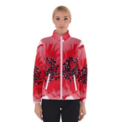 A Red Flower With A Black Center On A Black Background Women s Bomber Jacket