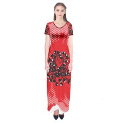 A Red Flower With A Black Center On A Black Background Short Sleeve Maxi Dress by catchydesignhill