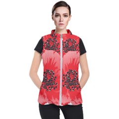 A Red Flower With A Black Center On A Black Background Women s Puffer Vest