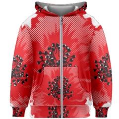 A Red Flower With A Black Center On A Black Background Kids  Zipper Hoodie Without Drawstring