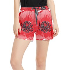 A Red Flower With A Black Center On A Black Background Women s Runner Shorts by catchydesignhill